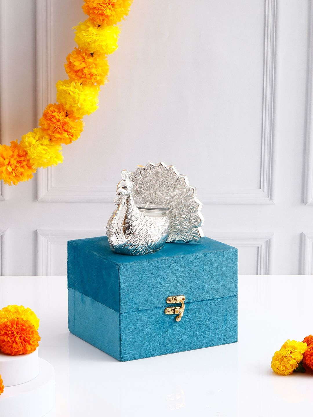 Archies Silver-Toned Peacock Diya Candle Holder