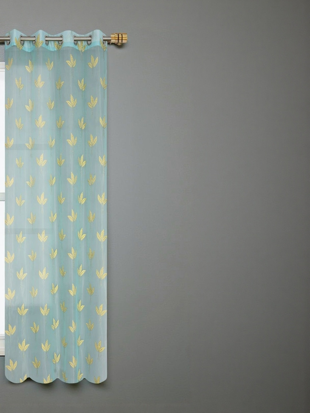 Aura Turquoise Blue Floral Sheer Long Door Curtains