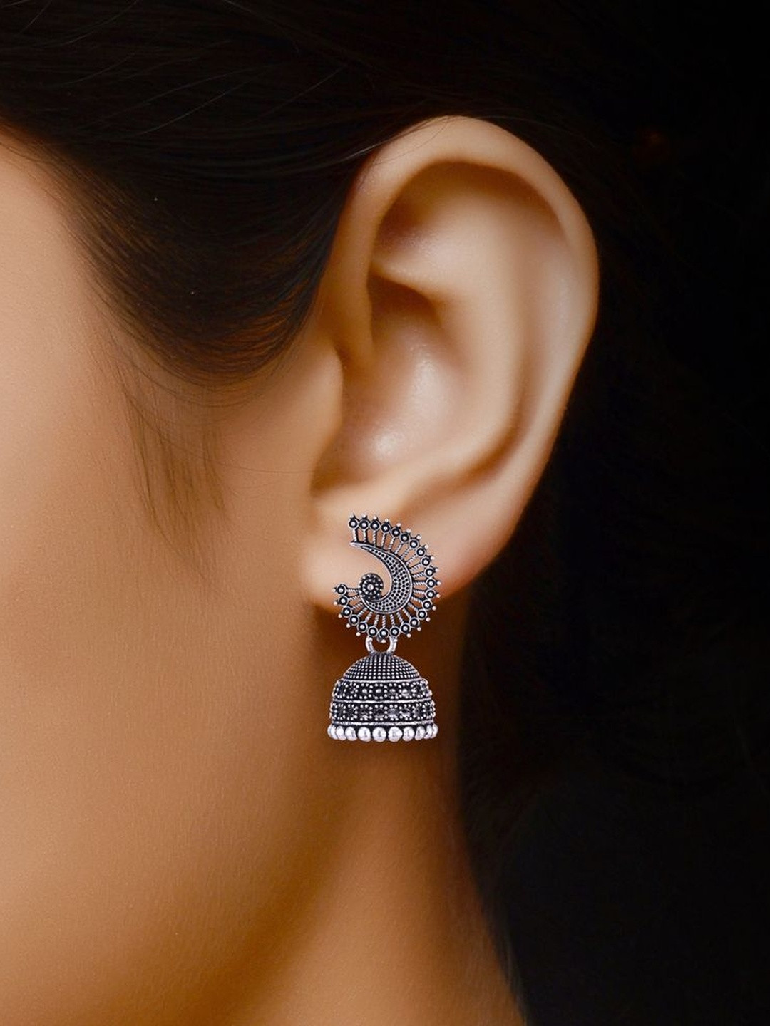 DIVASTRI Women Pair of 6 Oxidized Jhumka Silver-Plated Earrings