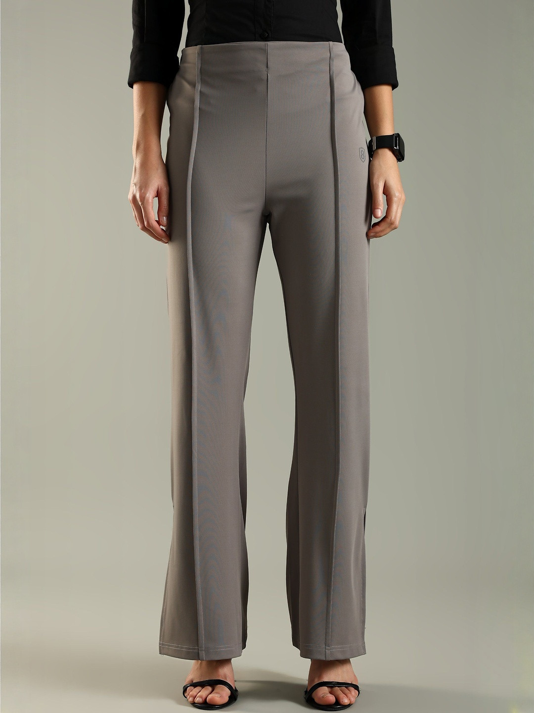 DOMIN8 Women Stretchable Slim-Fit Mid-Rise Side Slit & Wide Bell Bottom Flared Trousers