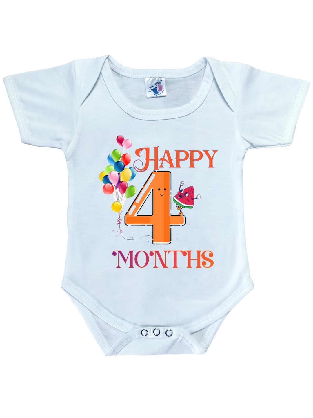 Cute Pals Kids Infants Happy 4 Months Printed Envelope Neck Cotton Bodysuit