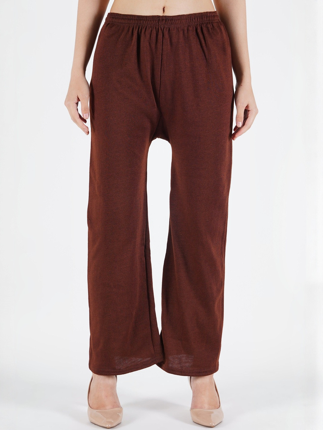 CROWN KING Women Mid-Rise Easy Wash Woolen Parallel Trouser