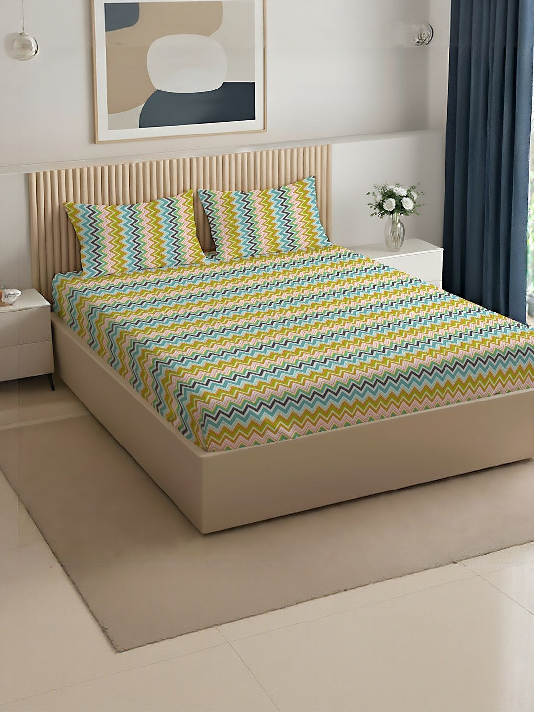 LIVSPACE Pure Nest Orange Colored Printed Cotton 144 TC King Bedsheet Set 1.98 x 1.83 m