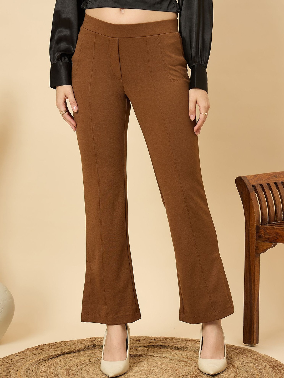 LE BOURGEOIS Women Tailored Bootcut Fit Regular Trousers