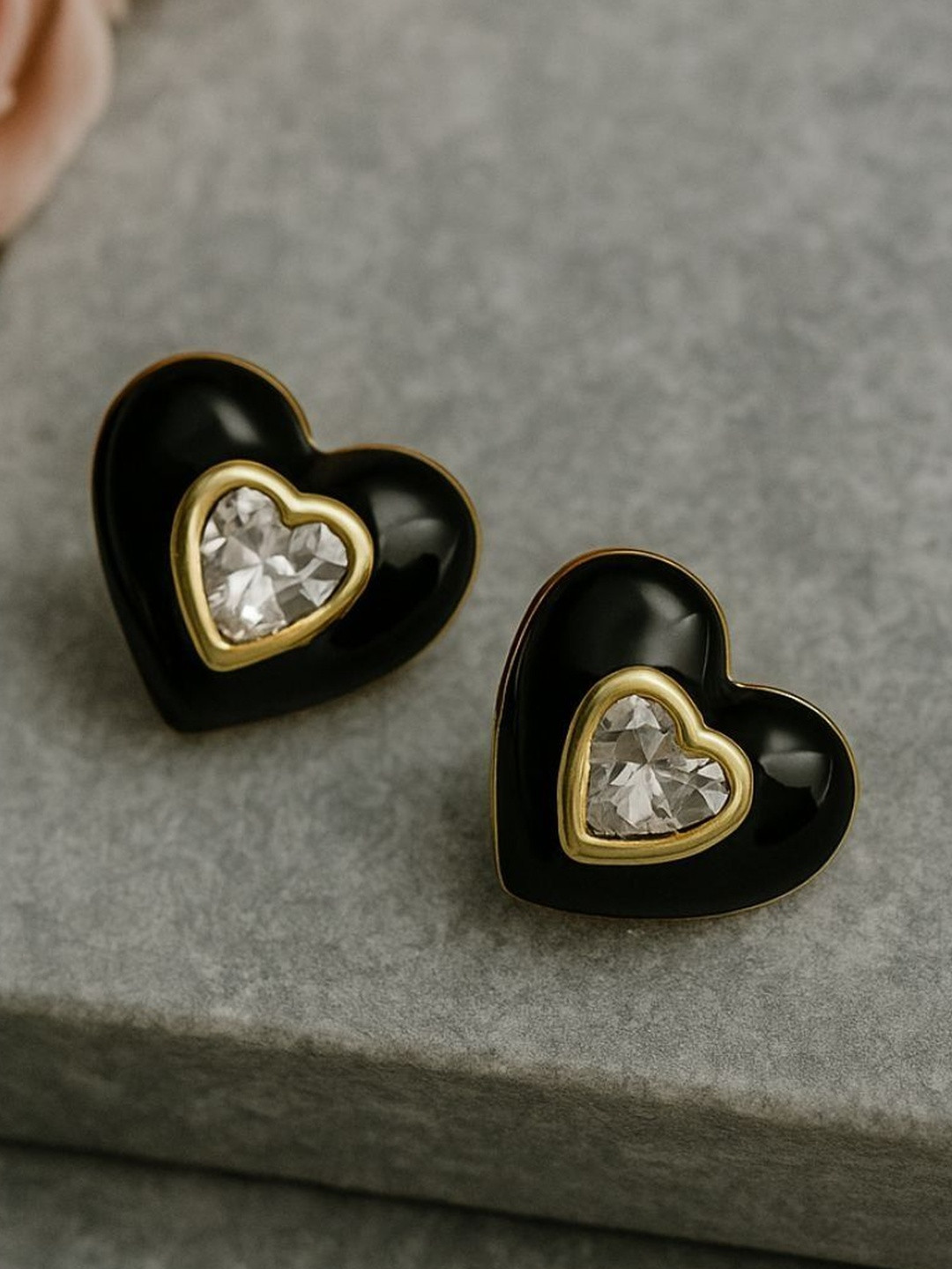 Kalin Couture Stainless Steel Gold-Plated Cubic Zirconia Studded Heart Shaped Studs