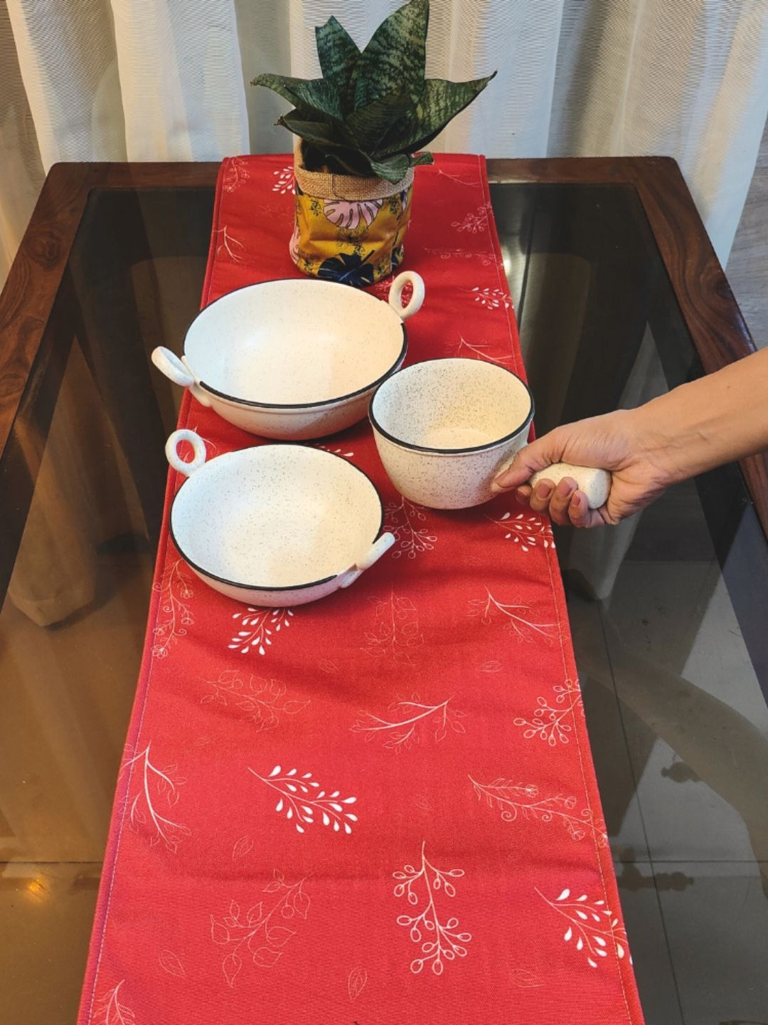 Akira Furnishings Red & White Floral Printed Table Runner