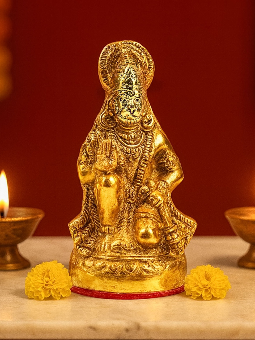 HINDCRAFT Gold-Toned Hanuman Ji Idol Bajrangbali Murti Puja Religious Figurine Showpiece