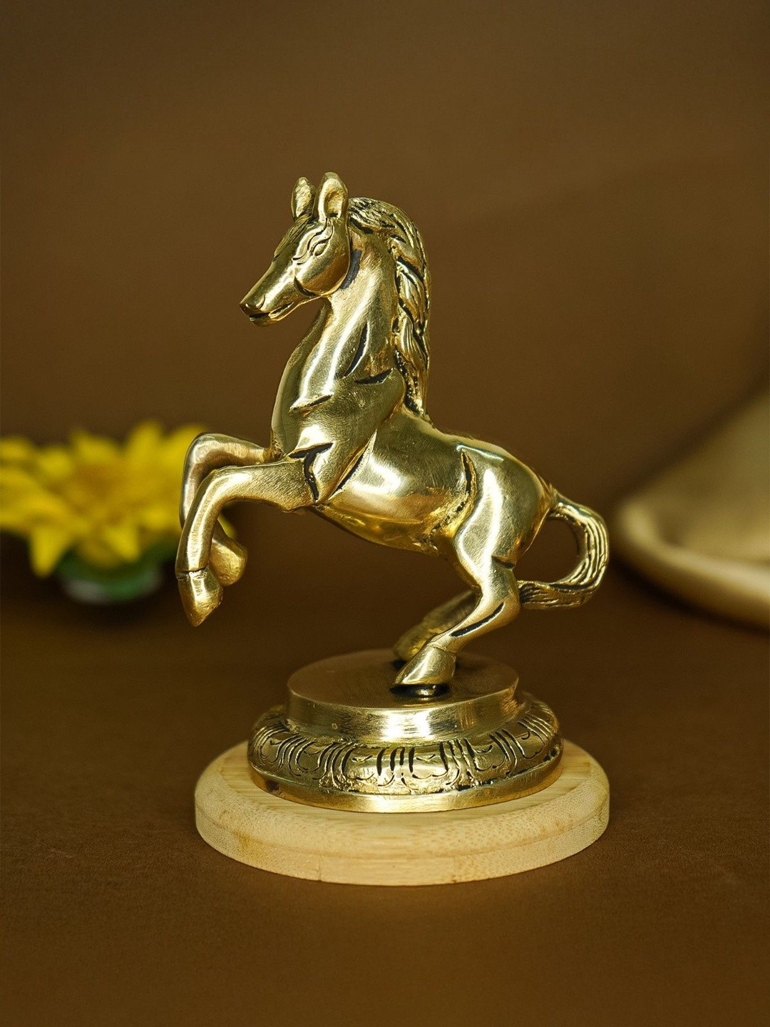 Ekhasa Gold-Toned Brass Horse Showing For Home Decor Figurine Showpiece