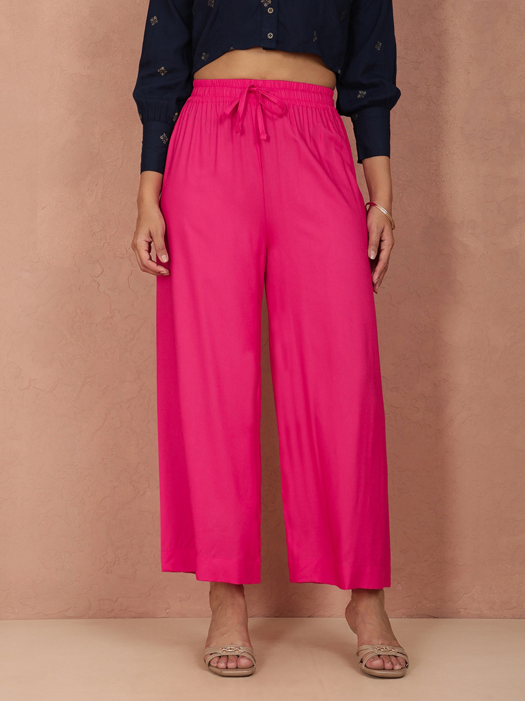 TWIN BIRDS Women Pink Wide Leg Palazzos