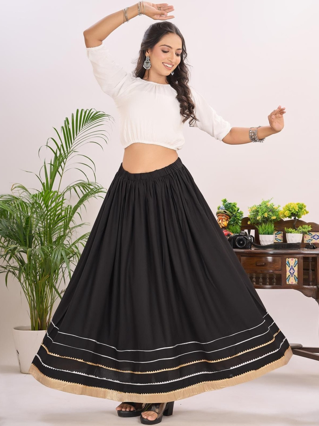FULPARI Women Pure Cotton Top with Skirt Co-ord Sets