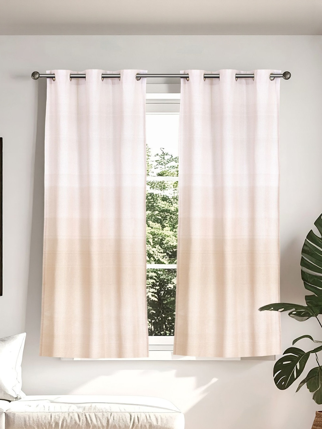 Home Centre Halo Modulus Beige & White 2 Pieces Printed Window Curtains