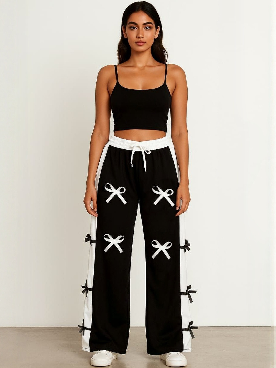 SSCOLECTION Women Bow Detail Colorblocked Detail Track Pants