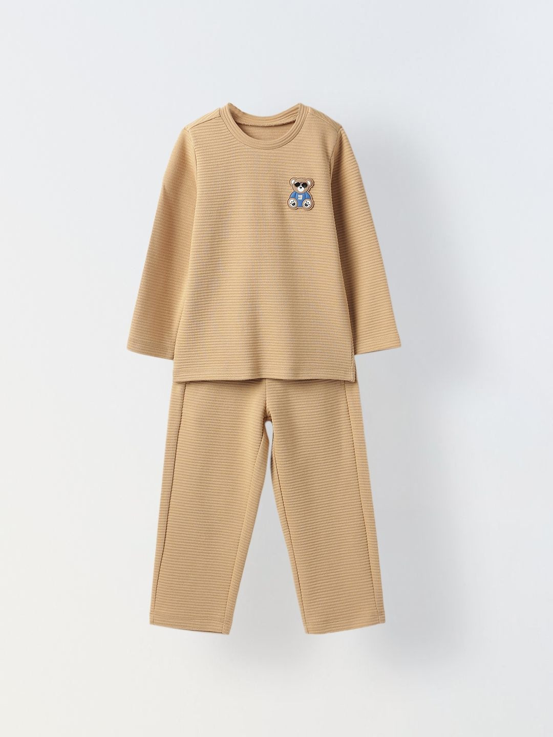 SPUNKIES Boys Striped Waffle Knit Otoman Rib T-shirt With Trousers