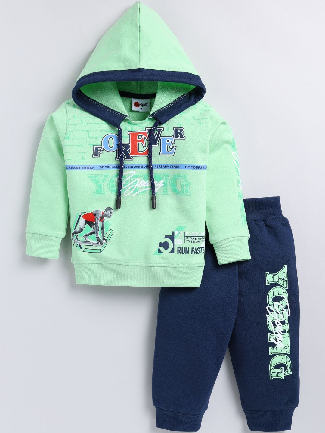 Mars Infiniti Kids Printed Hooded Pure Cotton Sweatshirt & Joggers