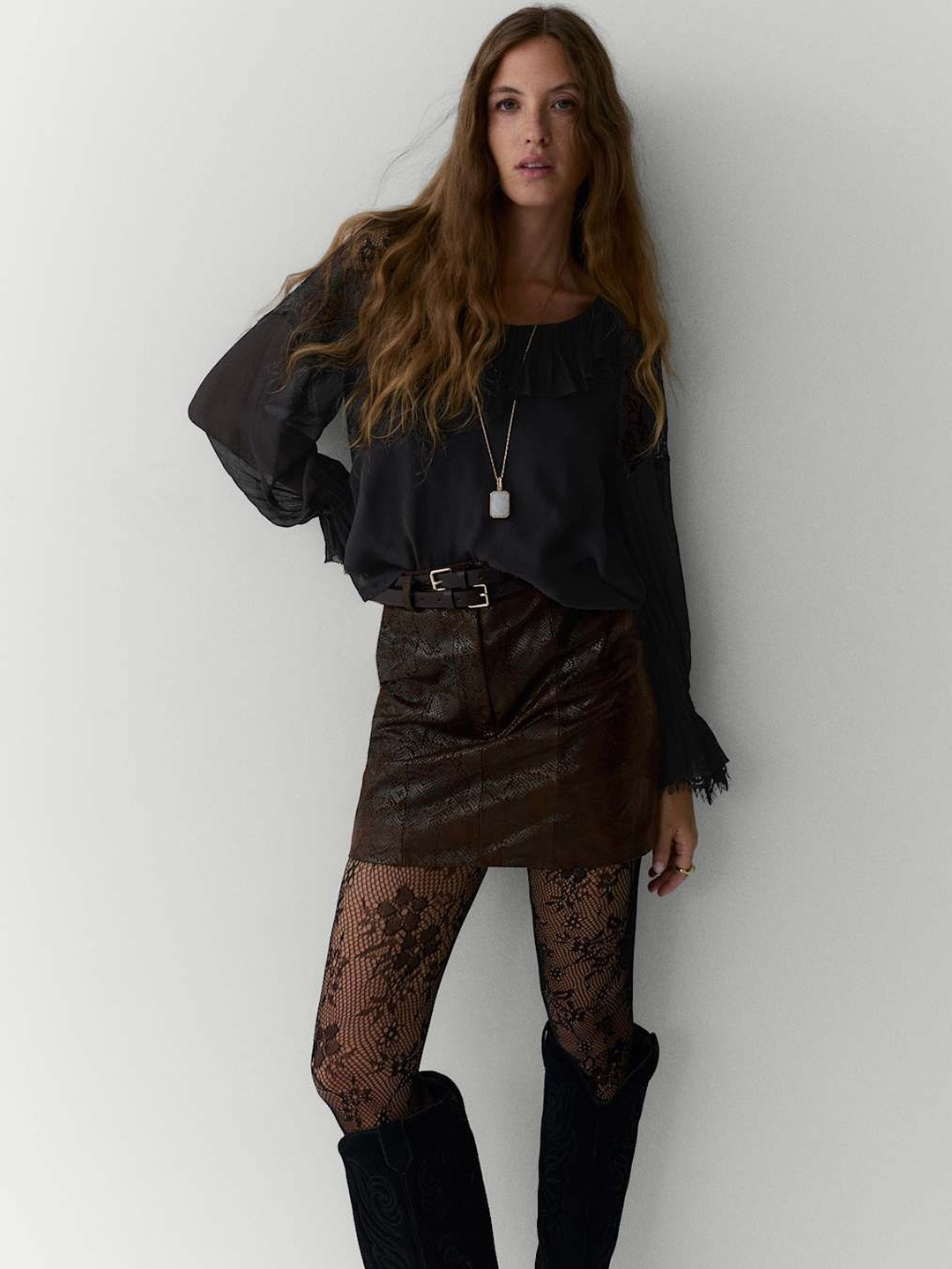 Marks & Spencer Autograph Women Lace Inserts Ruffles Top