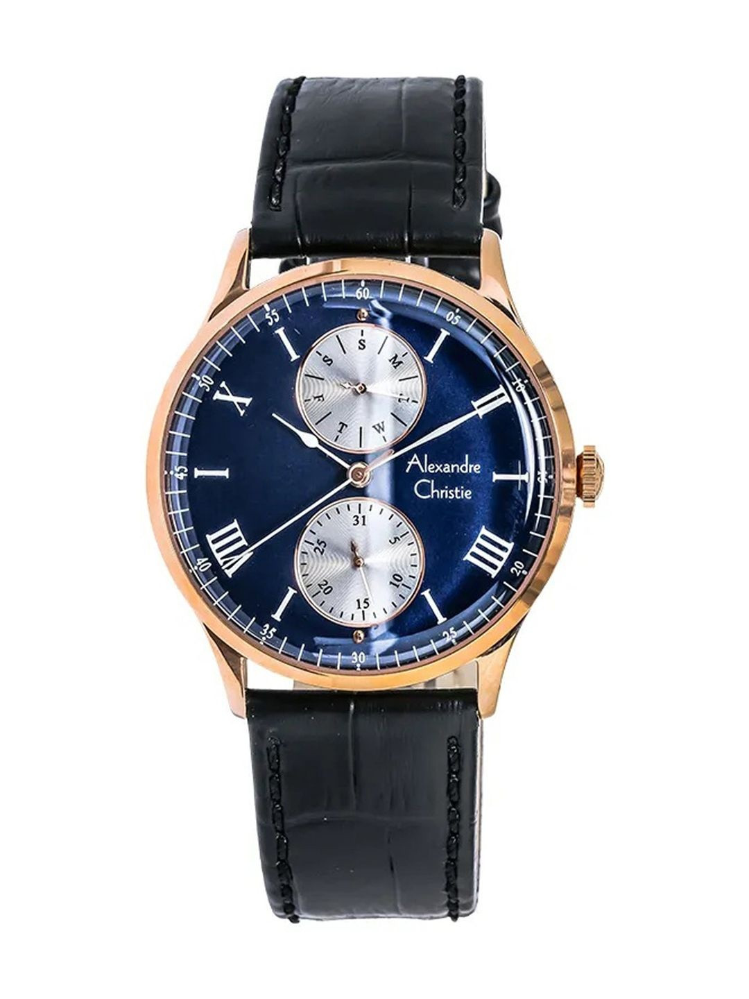 Alexandre Christie Men Textured Leather Straps Analogue Watch 6437MFLRGBU