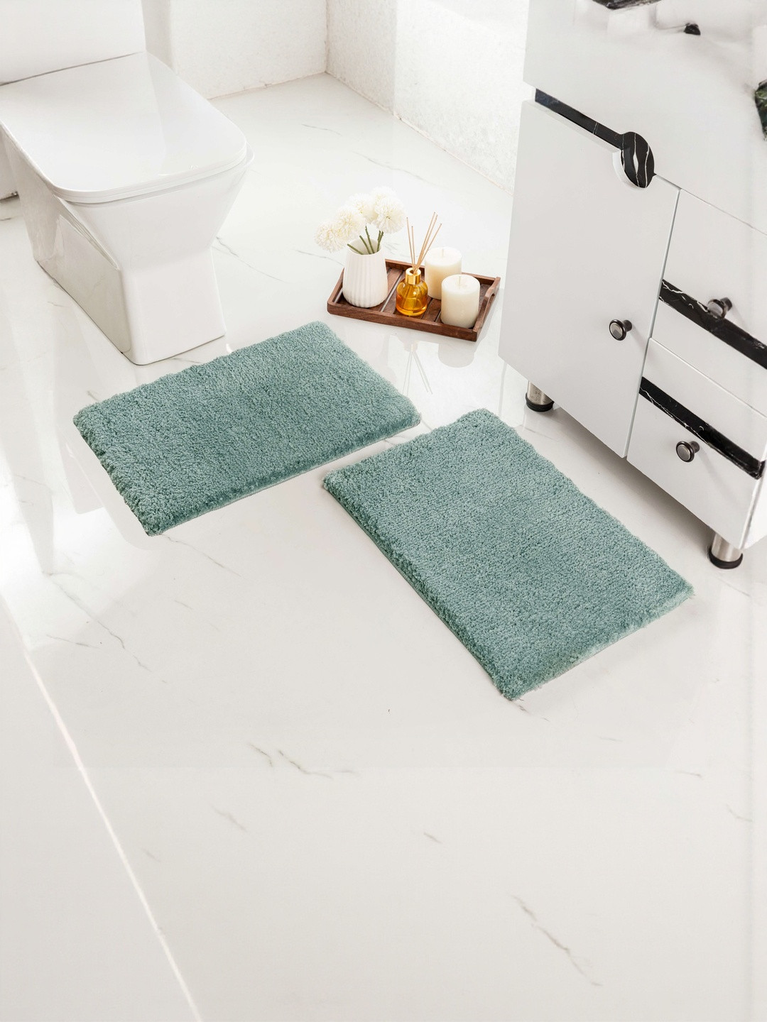 Saral Home Gia 2 Pieces Green Non Slip Thick Fluffy Soft Microfiber 2050-GSM Bath Rugs