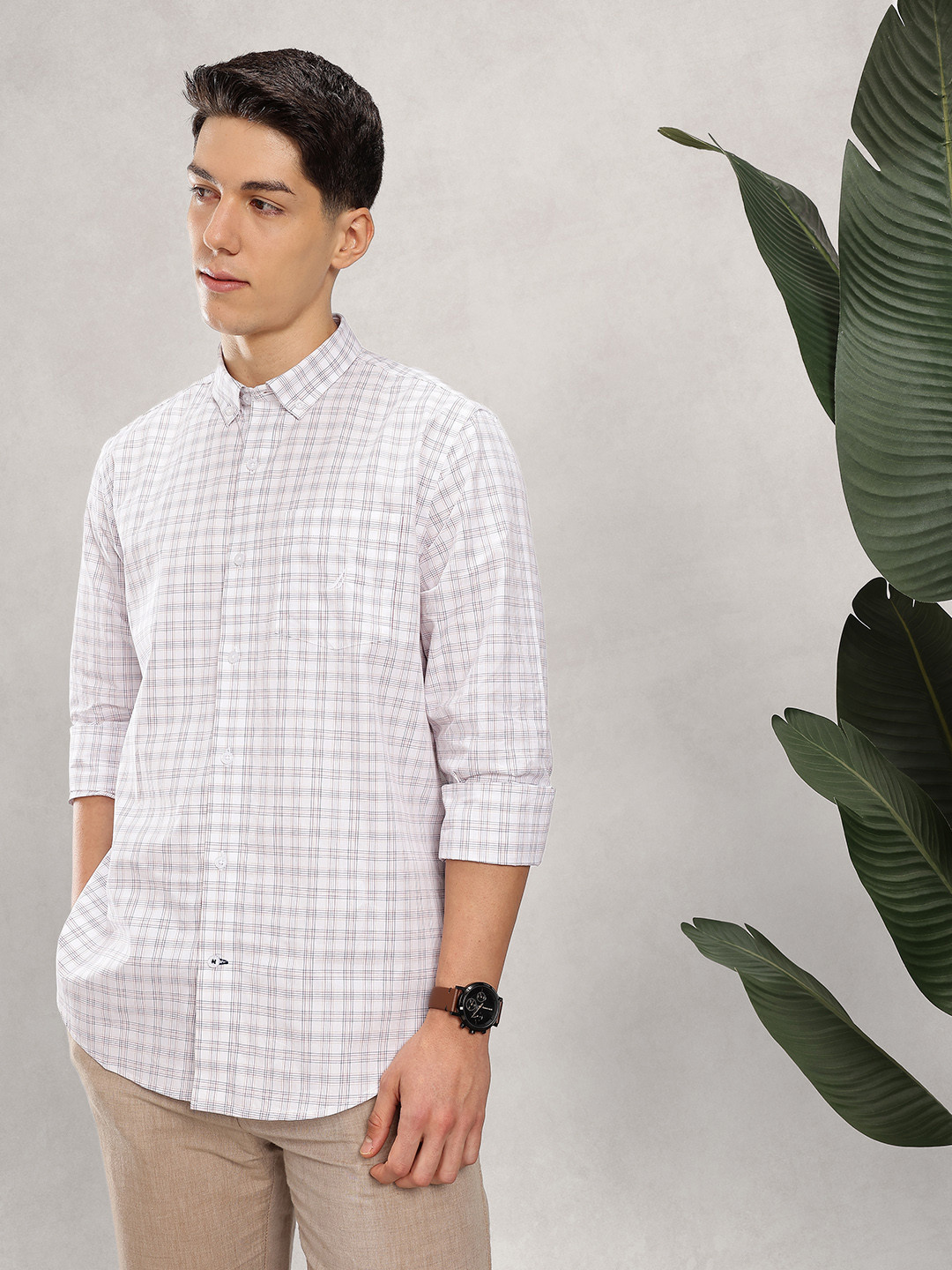 Nautica Slim Fit Checked Button-Down Collar Pure Cotton Casual Shirt