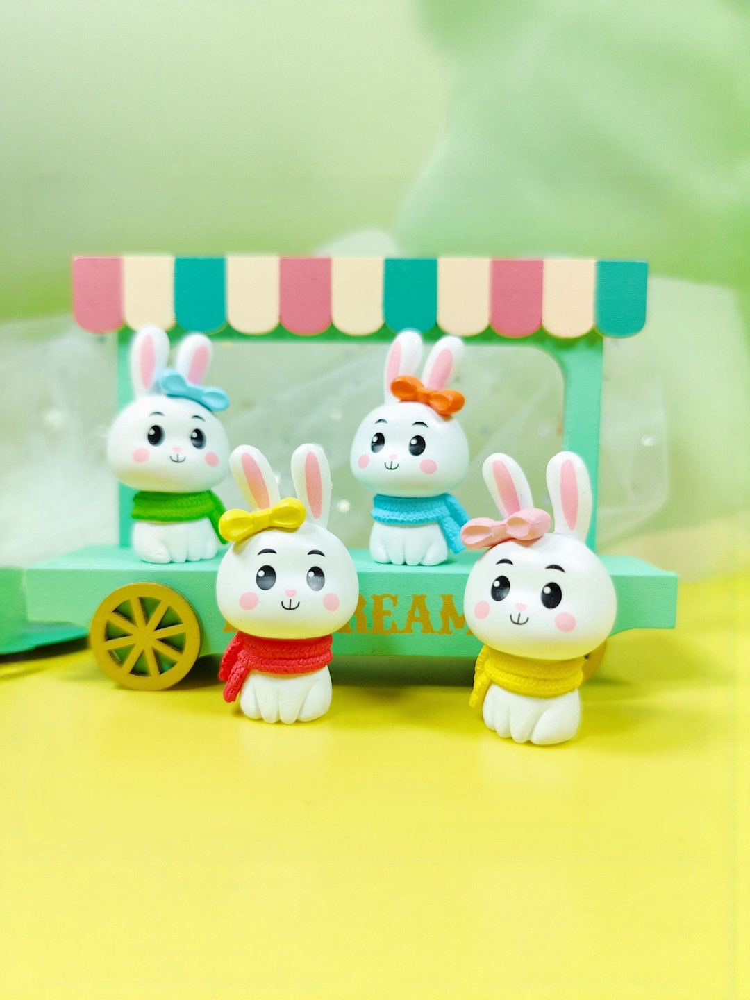 DEALSEVEN FASHION 4 Pieces White And Yellow Charming Cartoon Rabbit Figurine Showpieces