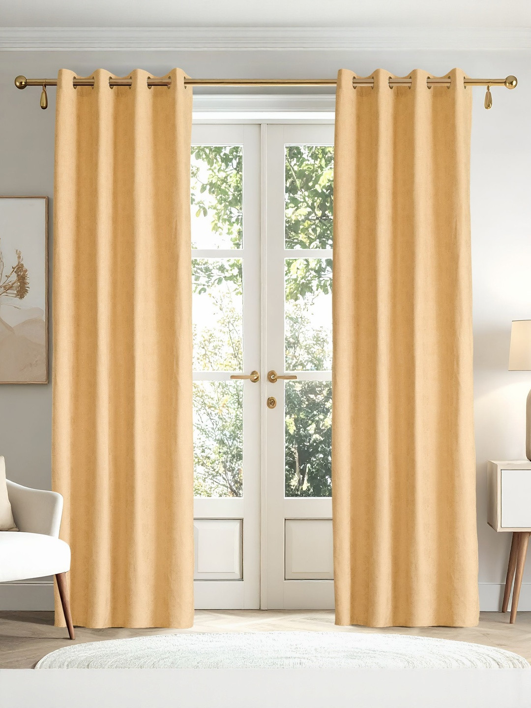 Home Centre Glimmer Marison Beige 2 Pieces Self Design Door Curtain