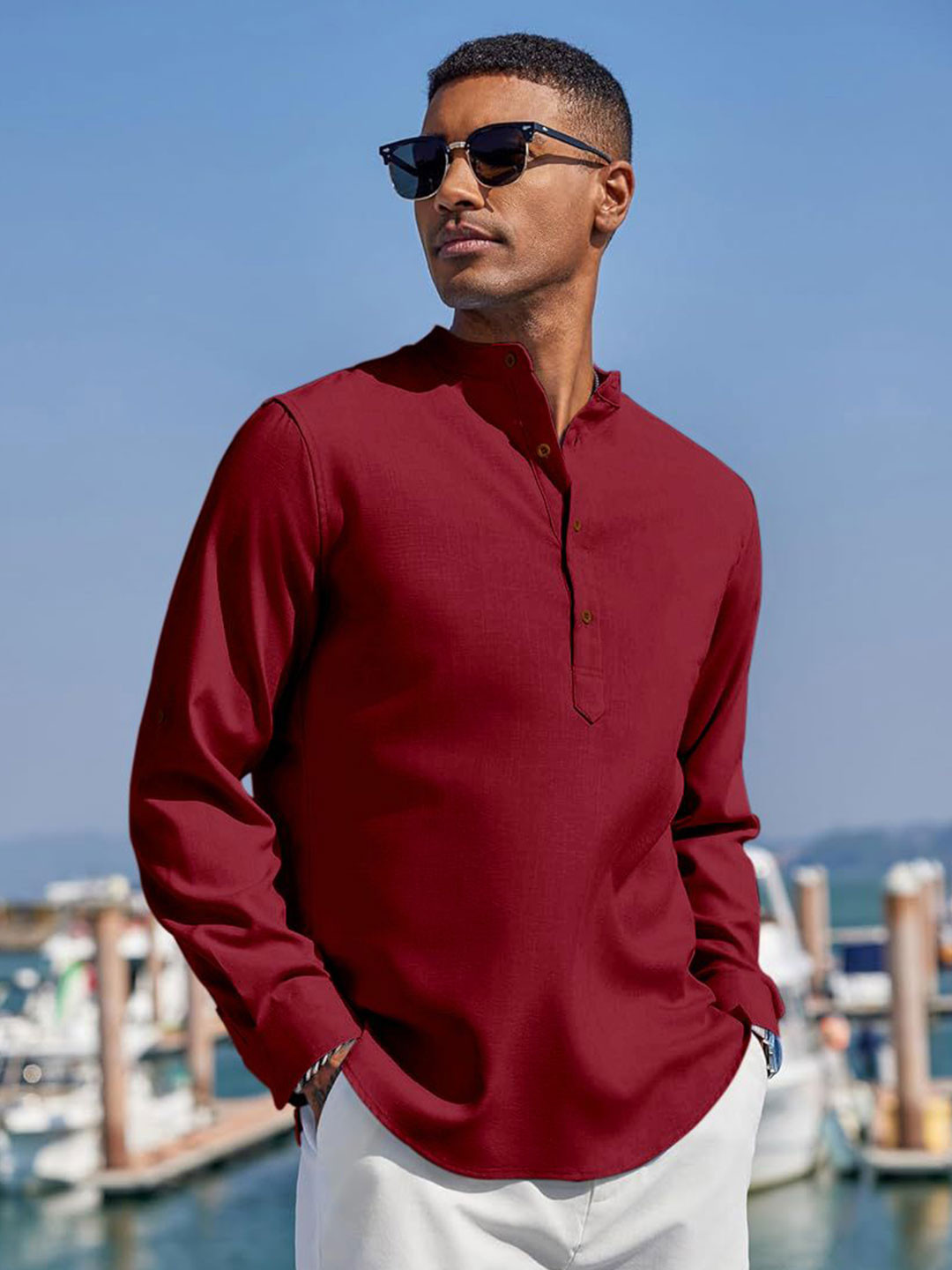 ZELINCO Band Collar Long Sleeves Straight Kurta