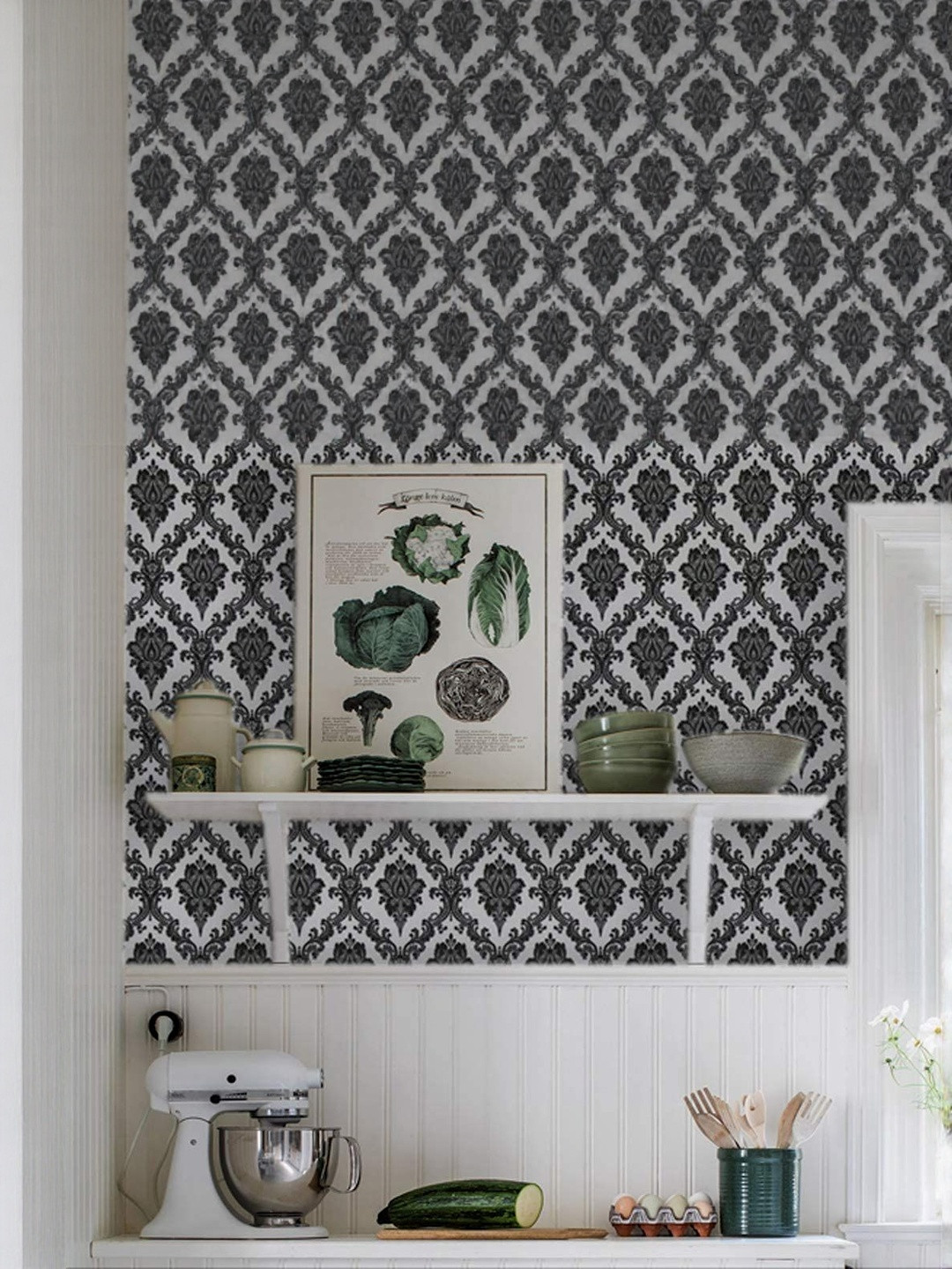 HUDA ENTERPRISE Grey & Black Printed Waterproof Self-Adhesive Wallpaper