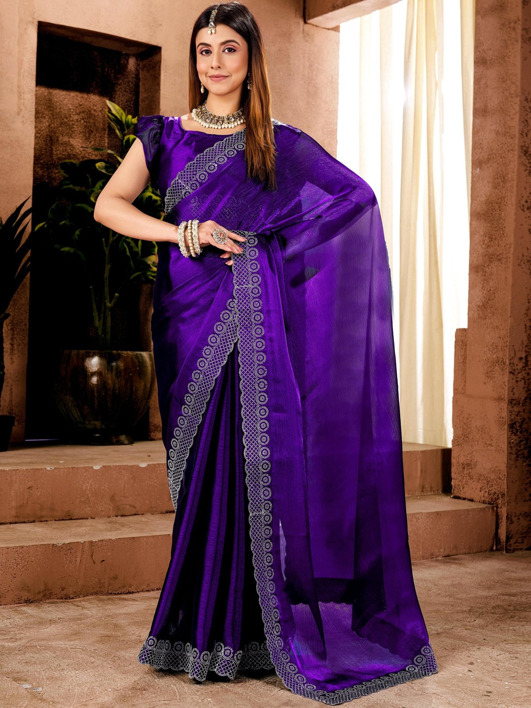 Women Luxury Glow and Premium Jimmy Choo Saree with Classic Border Work Work Saree