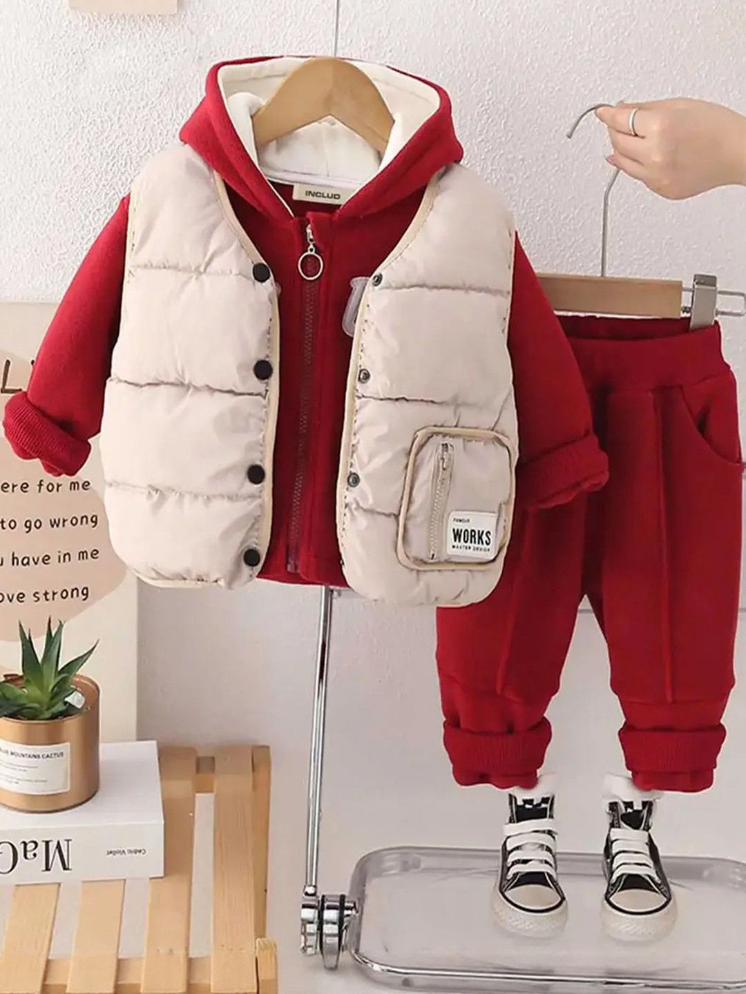 INCLUD Boys Hooded Zipper Jacket With Puffer Vest & Jogger