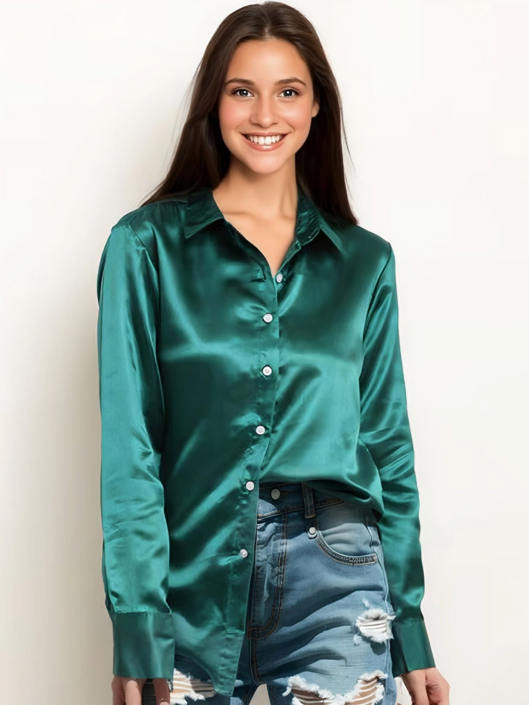 MICHAEL KOVLIN Luxe Spread Collar Corporate Casual Satin Shirt