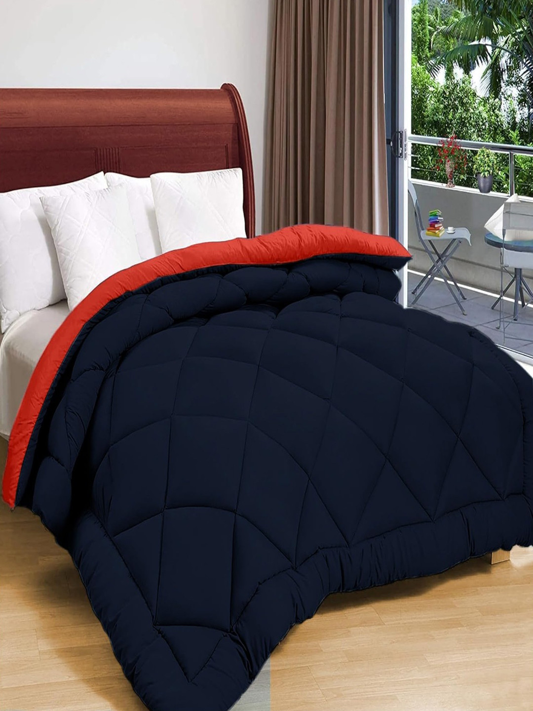 Status All Season Red & Blue Microfiber 210 GSM Reversible Solid Double Bed Comforter