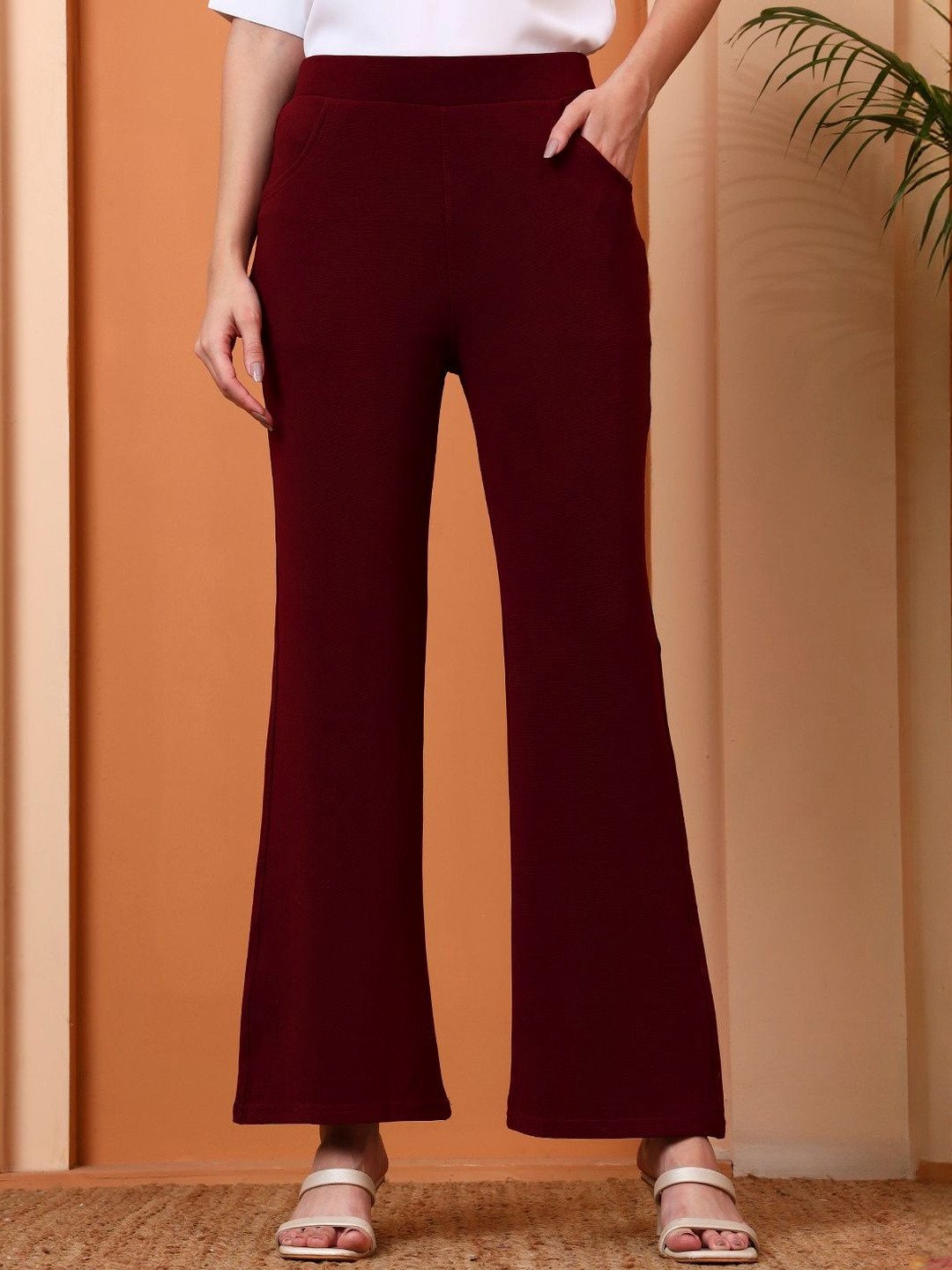 FITHUB Women Classic High-Rise Cotton Bootcut Trousers