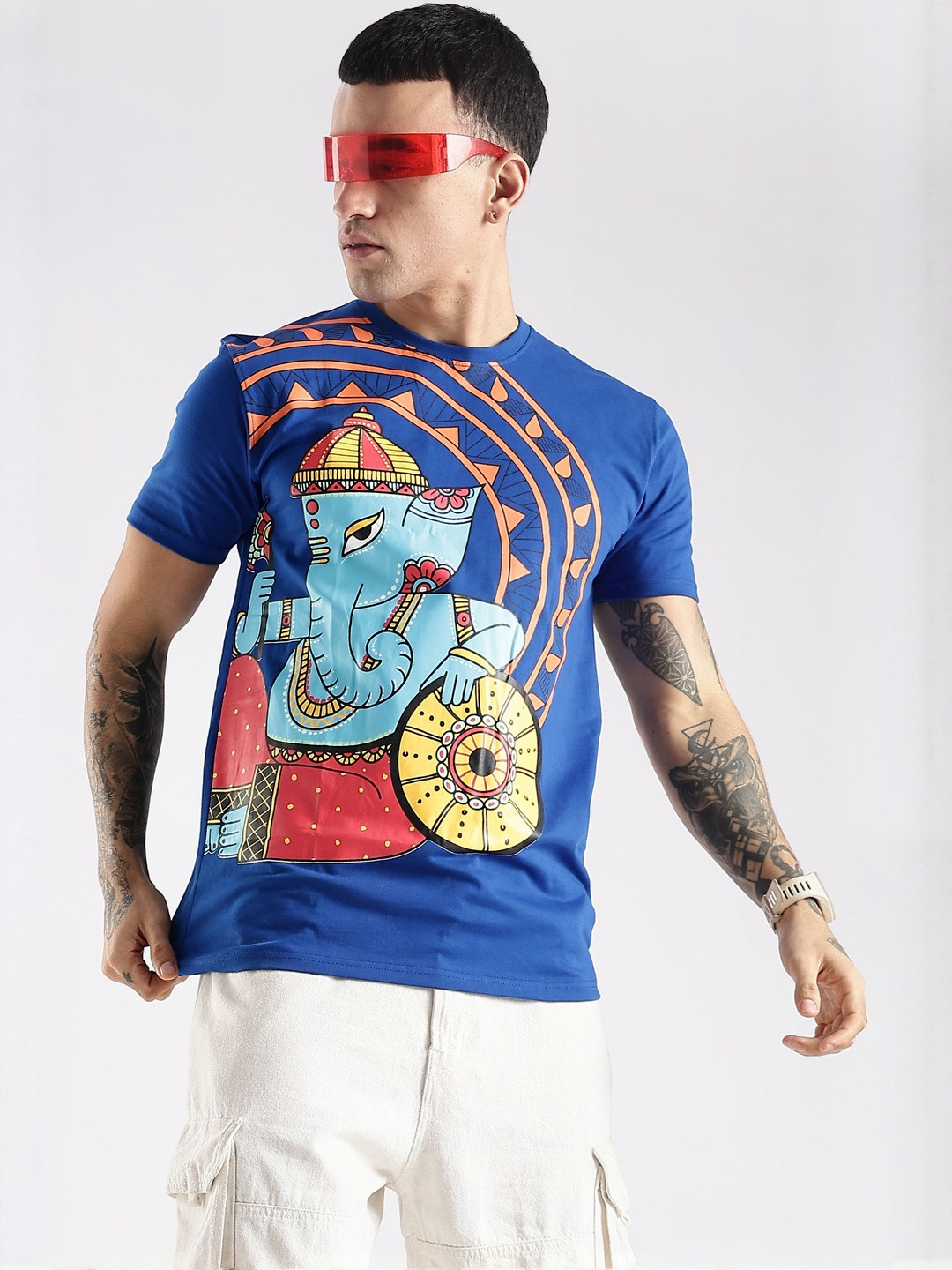 ANAHAT Men Printed Pure Cotton T-shirt