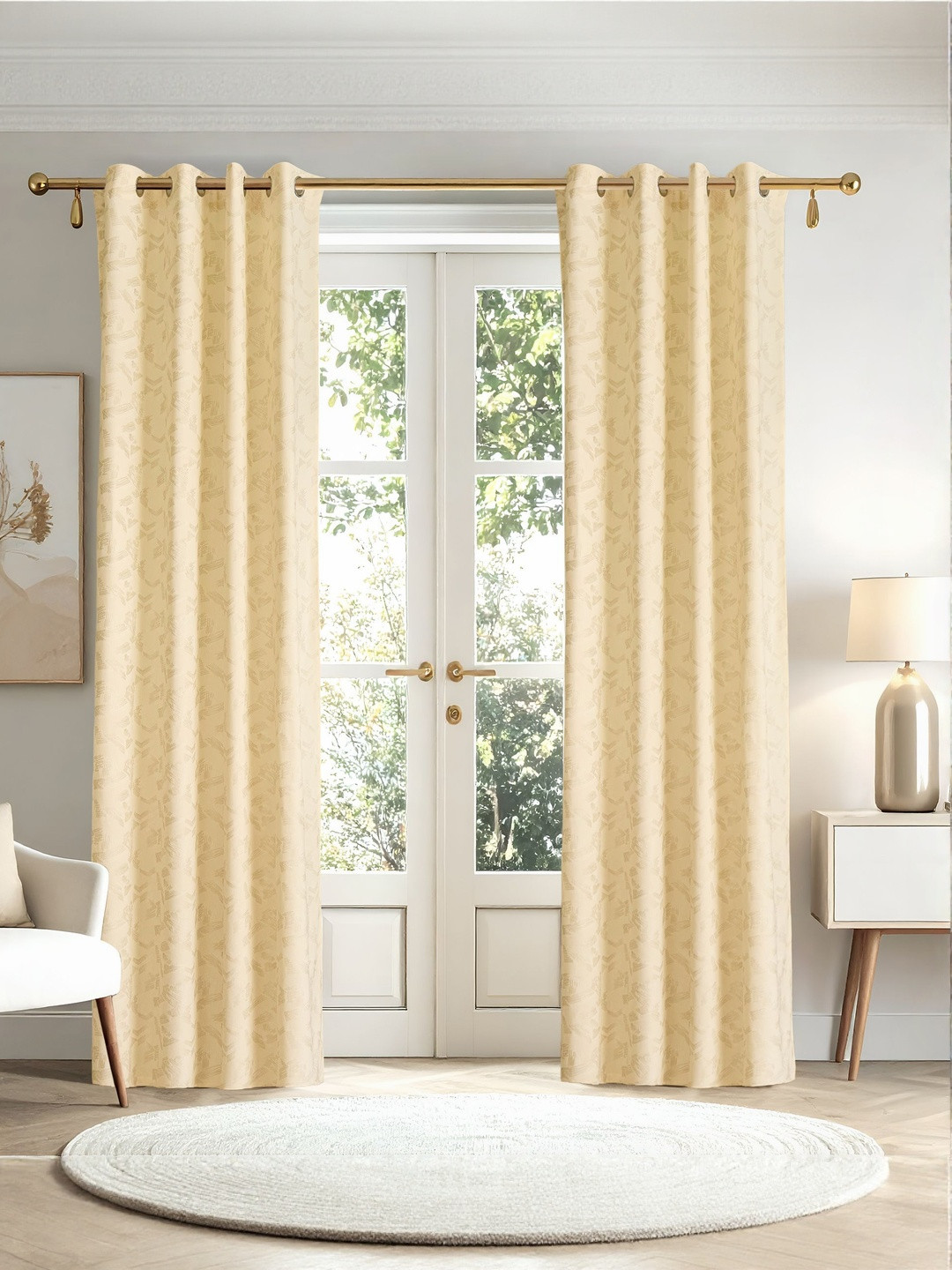 Home Centre Glimmer Marison Beige & Cream Colored 2 Pieces Printed Door Curtains