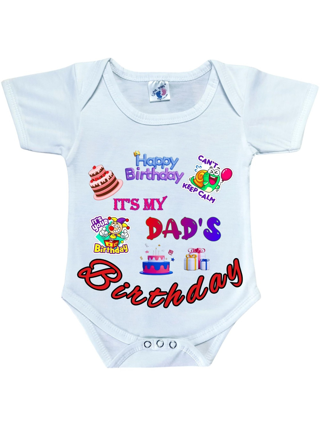 Cute Pals Kids Happy Birthday Daddy Printed Cotton Envelope Neck Bodysuit