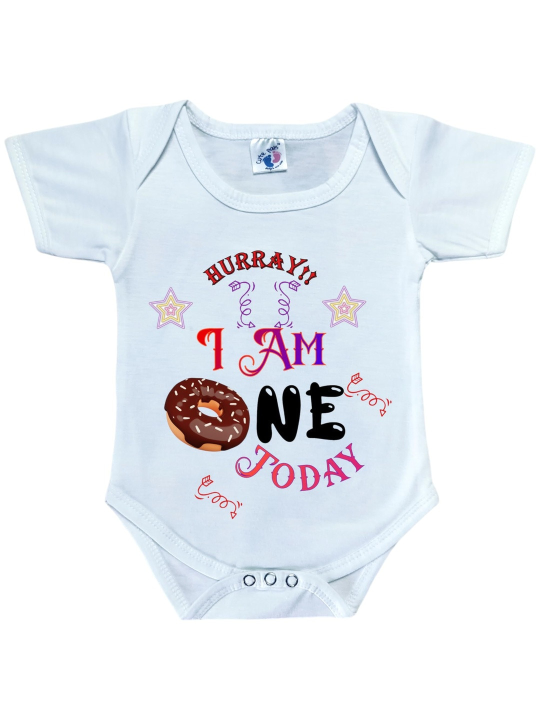 Cute Pals Kids Monthly Milestone 1 Year Birthday Printed Envelope Neck Cotton Bodysuit