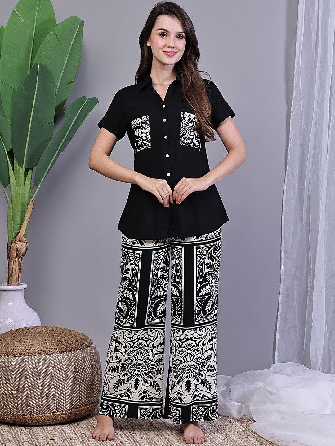 Boston Club Printed Shirt Collar Short Sleeves Shirt & Pyjamas