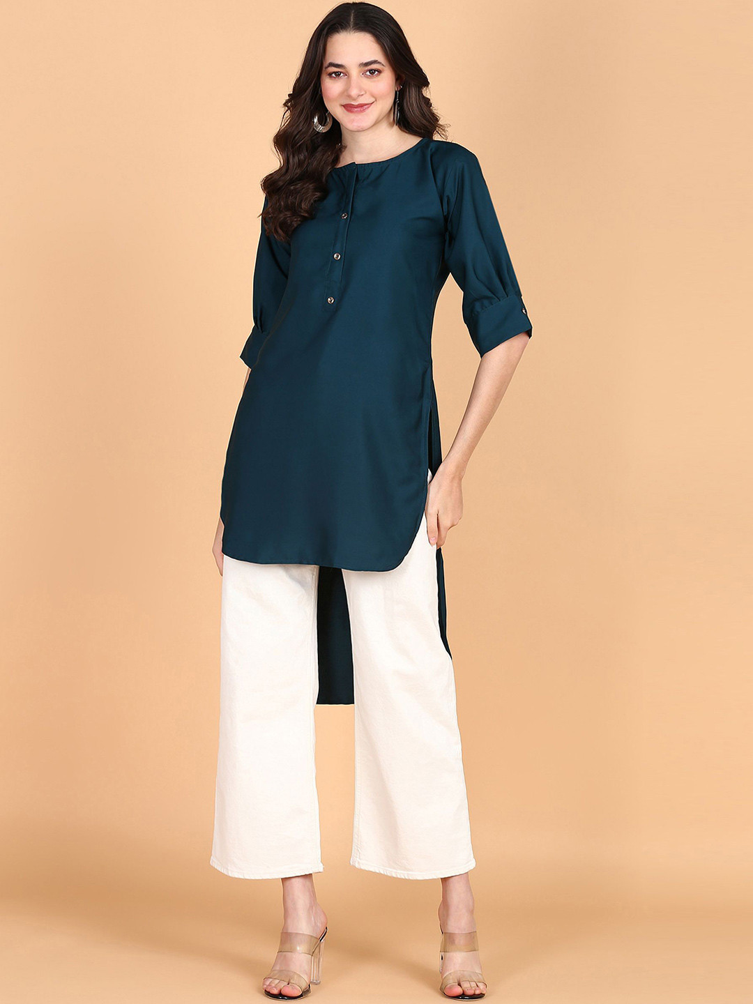 Aiza Collection Roll-Up Sleeves High-Low Pathani Kurta