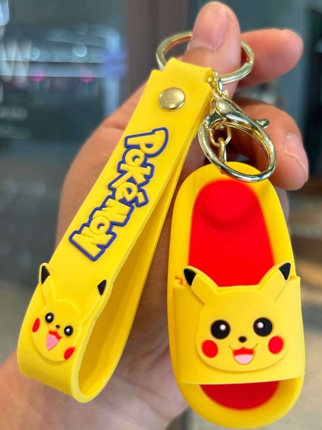 DEALSEVEN FASHION Textured Pokemon Cartoon Slippers Key Chain With Silicone Belt
