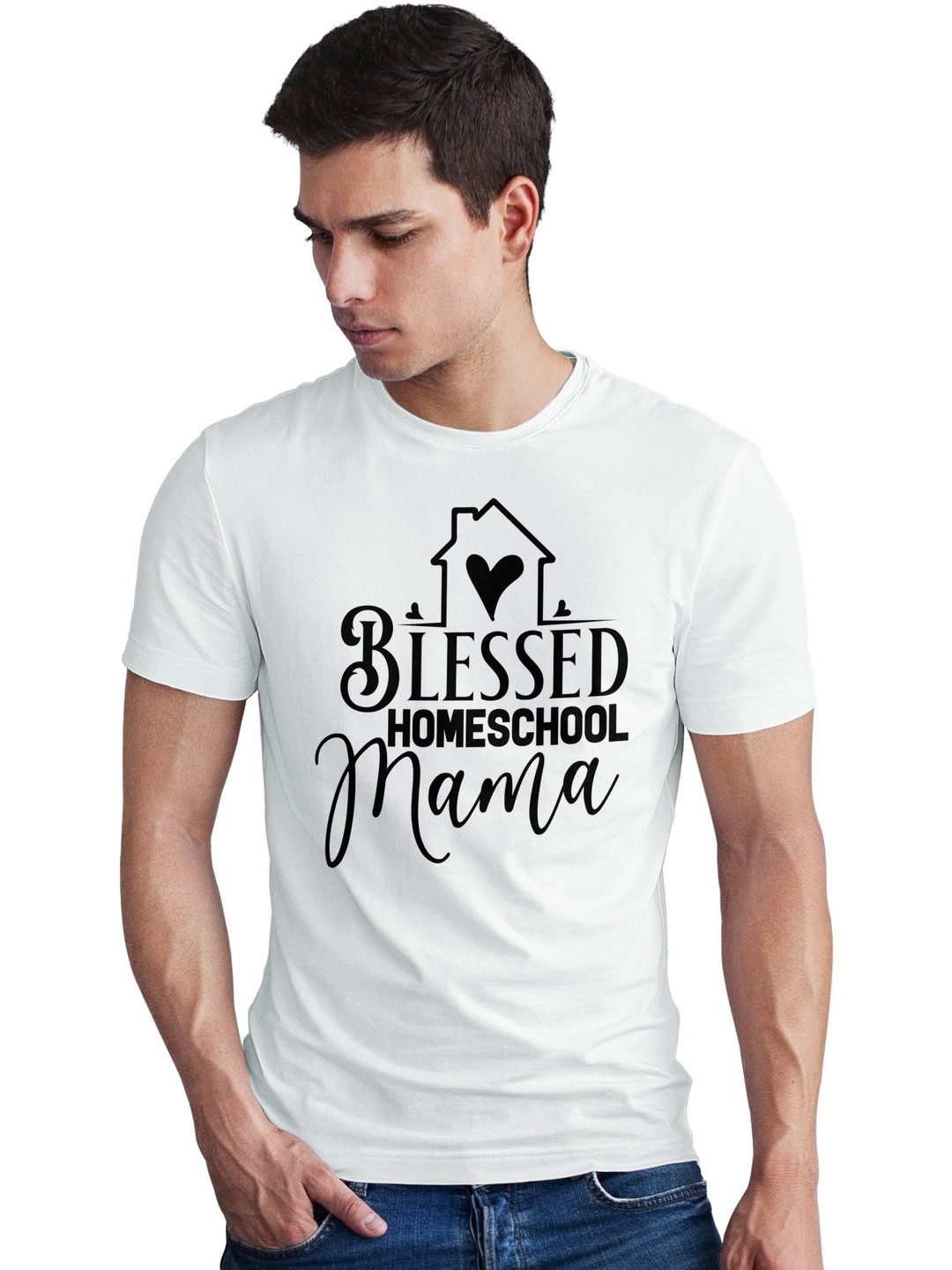 Seekbuylove Men Blessed Homeschool Mama Printed Bio Finish Regular Fit T-shirt