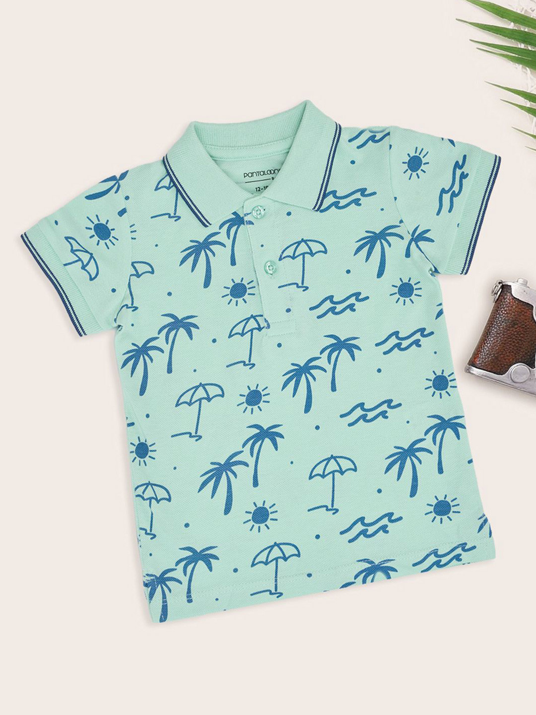 Pantaloons Boys Blue Cotton Polo Collar Printed Tshirts