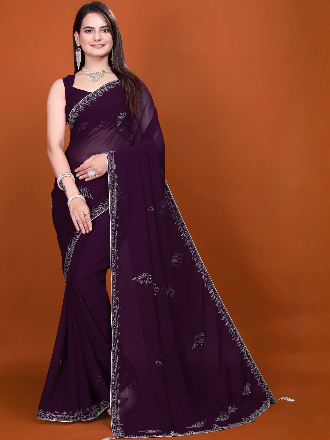 MEAVEN FEB Embellished Georgrtte Saree with Designer Border & Pallu Work