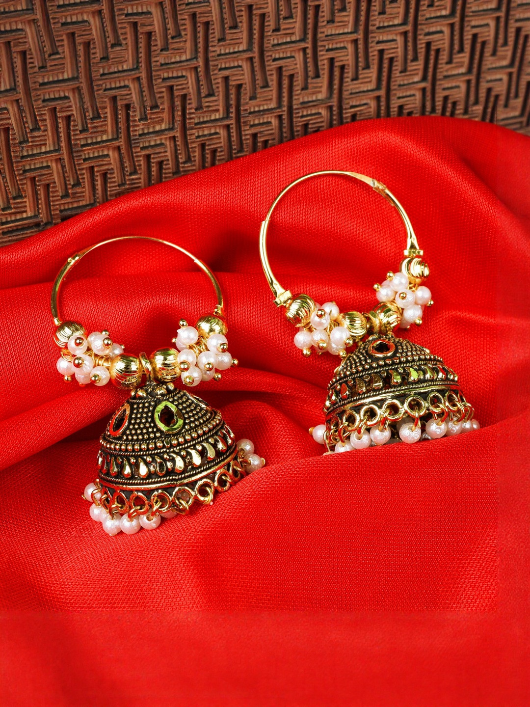 Just Devotional Women Brass-Plated Oval Drop Earrings