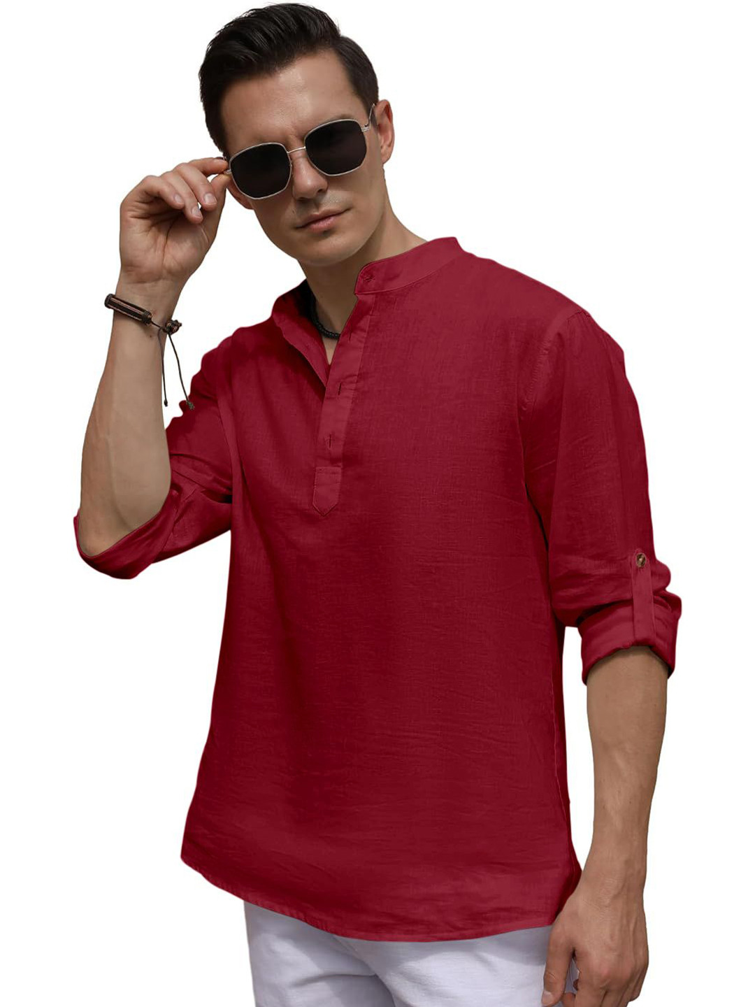ZELINCO Band Collar Long Sleeves Straight Kurta