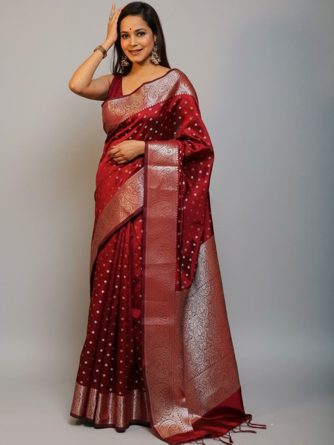 THE WEAVERS SHOP BY RAAVI Ethnic Motifs Zari Art Silk Heavy Work Banarasi Saree