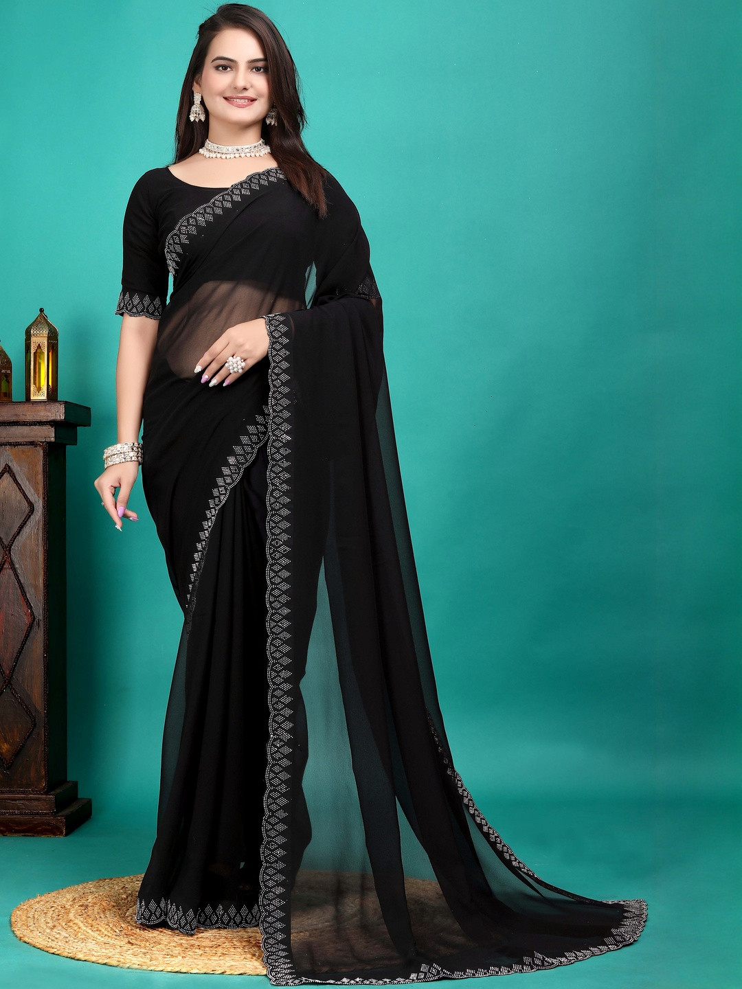 MEAVEN FEB Ethnic Pure Georgette Elegance Saree with Intricate Diamond Detailing Saree