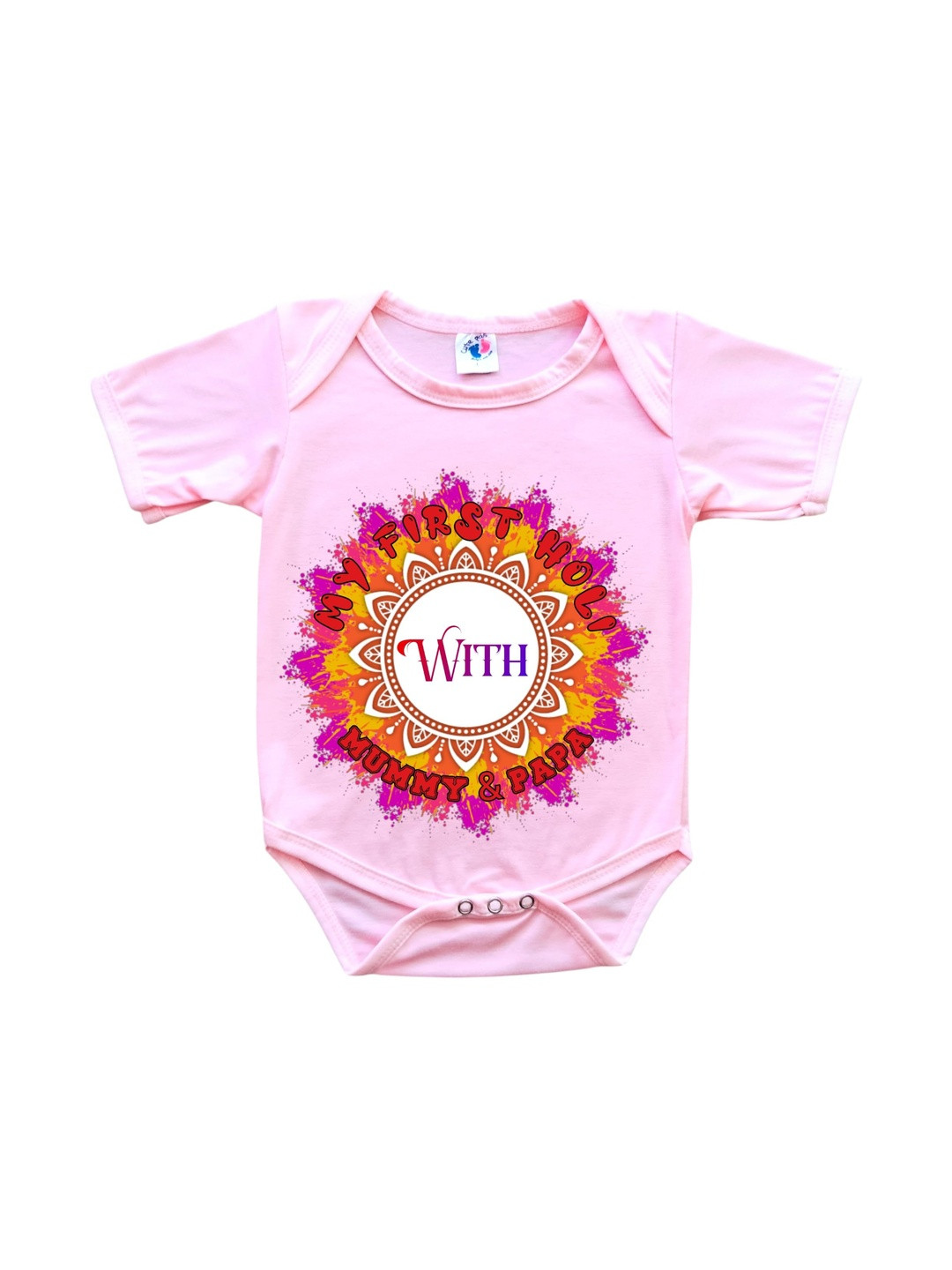 Cute Pals Infants  My 1st Holi With Mummy Papa Printed Cotton Bodysuit