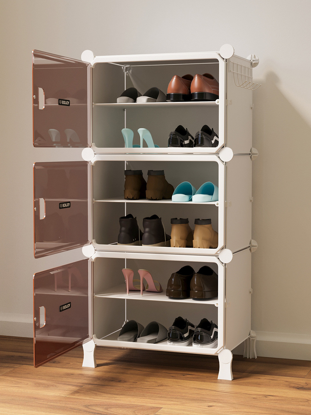 BOXJOY White 6-Layers Metal Collapsible Shoe Rack