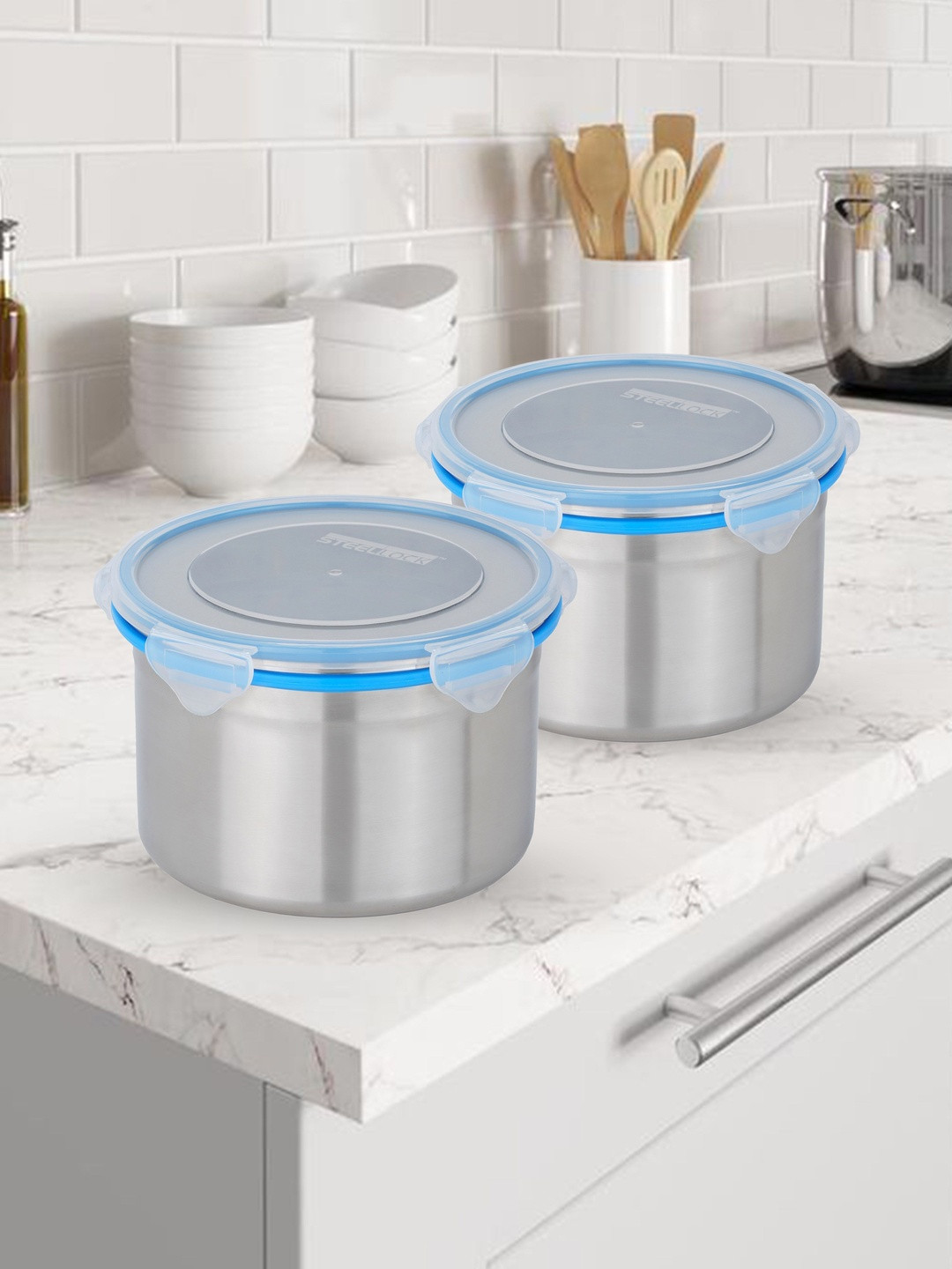 STEELLOCK Silver-Toned 2 Pieces Stainless Steel Air Tight Containers With Lid-1.45 L