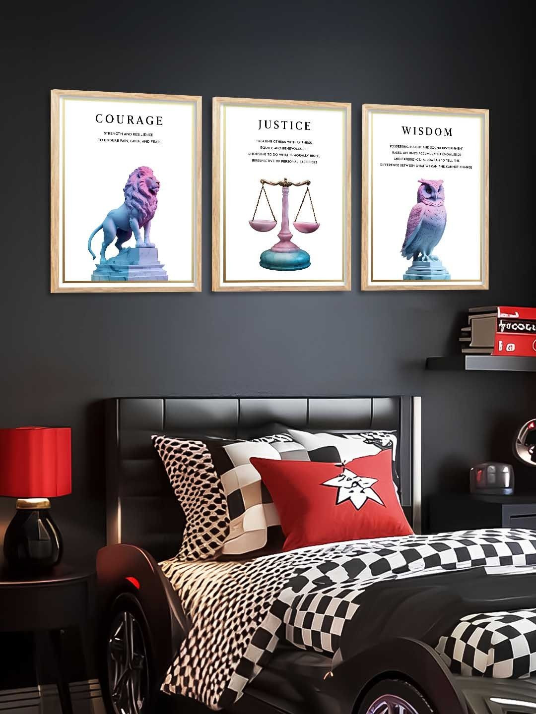 Kotart Brown & White 3 Pieces Law & Justice Printed Wooden Wall Arts