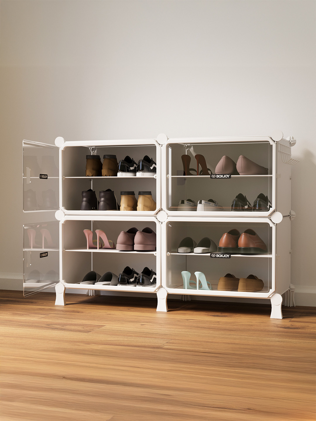 BOXJOY White 4-Tier Rectangle Shoe Rack